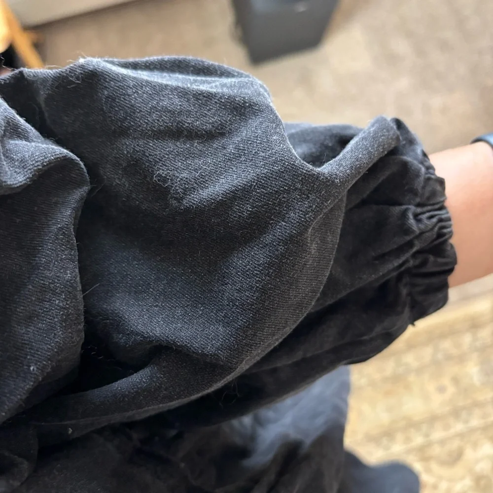 Free People | Women’s Size M | Black Denim Babydoll Dress with Puff Sleeves - Picture 4 of 7